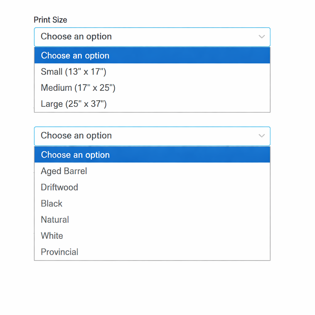 Size and color options